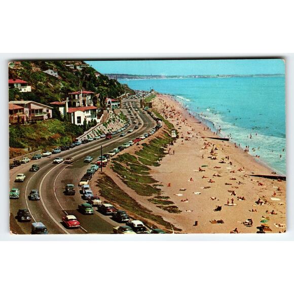 Vintage U.S. Highway 101 Pacific Palisades Beach Postcard CA Litho - Picture 1 of 2